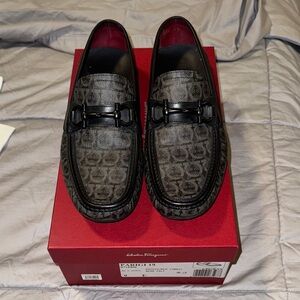 Salvatore Ferragamo Black Patterned Driver Loafers